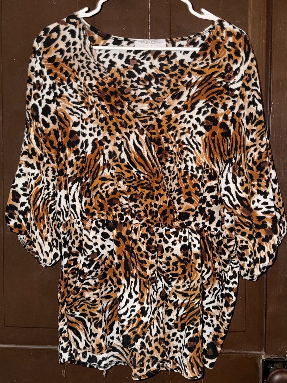 Promises Promises Animal Print Peplum Blouse Size 2X